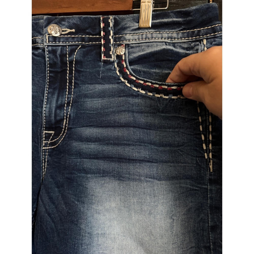 Miss Me Denim Shorts Women 33 Blue Excellent Embellished Frayed M14EFH301 - Picture 8 of 14